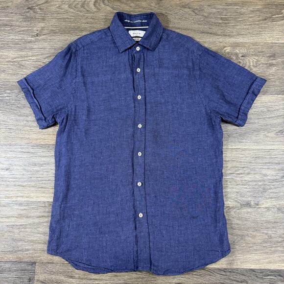 Porter & Ash Linen Button Up Shirt Small Blue Casual Outdoor Linen Dyed Prep Men - Picture 1 of 9